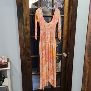 Free People Pink and Orange Long Sleeve Dress